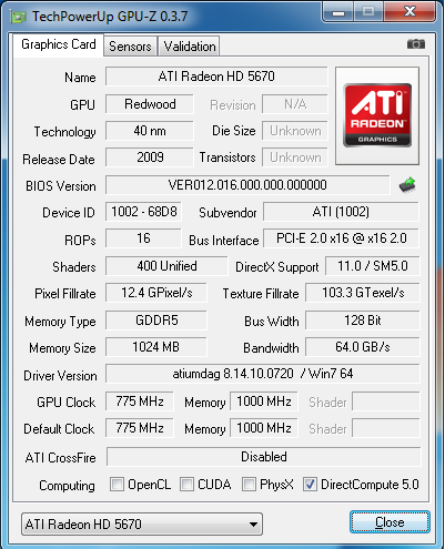 Media asset in full size related to 3dfxzone.it news item entitled as follows: ATI Radeon HD 5670: foto, specifiche e benchmak con Unigine | Image Name: news11990_2.png