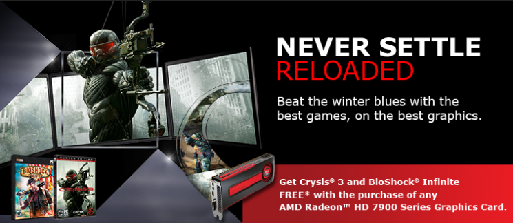 Immagine pubblicata in relazione al seguente contenuto: AMD, NEVER SETTLE: Reloaded spinge le vendite delle HD 7970 | Nome immagine: news19007_NEVER-SETTLE-Reloaded_1.png