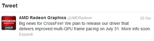 Immagine pubblicata in relazione al seguente contenuto: AMD: il micro stuttering su CrossFire sar risolto con un drive update | Nome immagine: news19760_AMD-Tweet_1.jpg