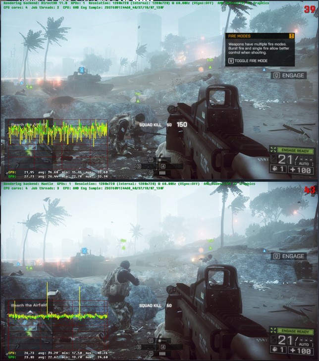 Media asset in full size related to 3dfxzone.it news item entitled as follows: Battlefield 4 con Mantle e DirectX 11.1: DICE pubblica i suoi benchmark | Image Name: news20699_Benchmark-Battlefiled-4-Mantle-vs-DirectX-11_1.jpg