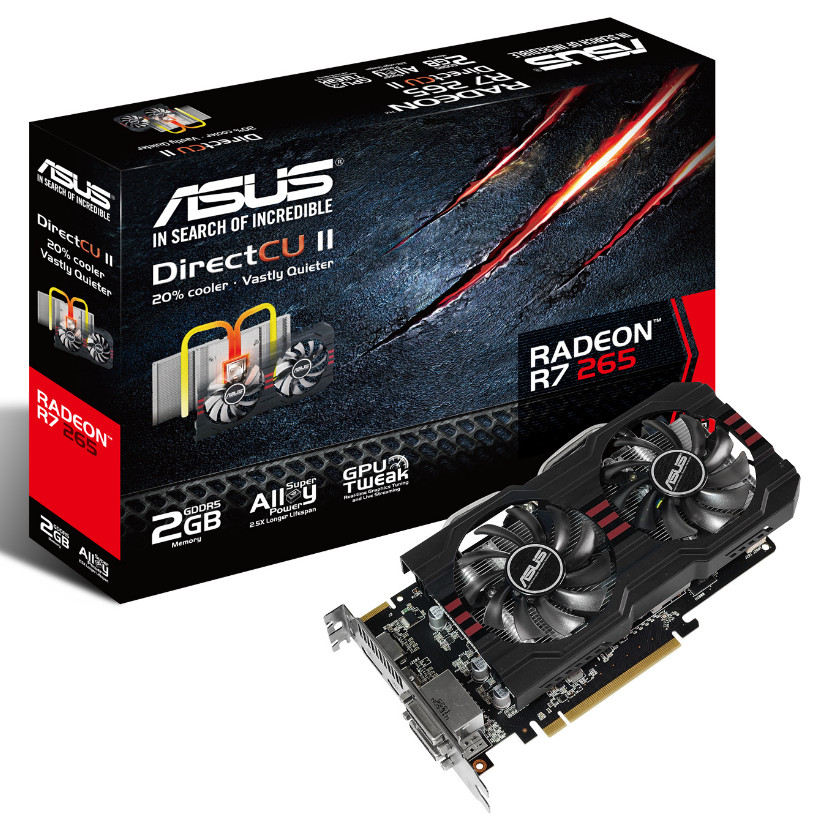 Media asset in full size related to 3dfxzone.it news item entitled as follows: ASUS annuncia la video card non reference Radeon R7 265 DirectCU II | Image Name: news20775_ASUS_R7_265_DirectCU_II_2.jpg