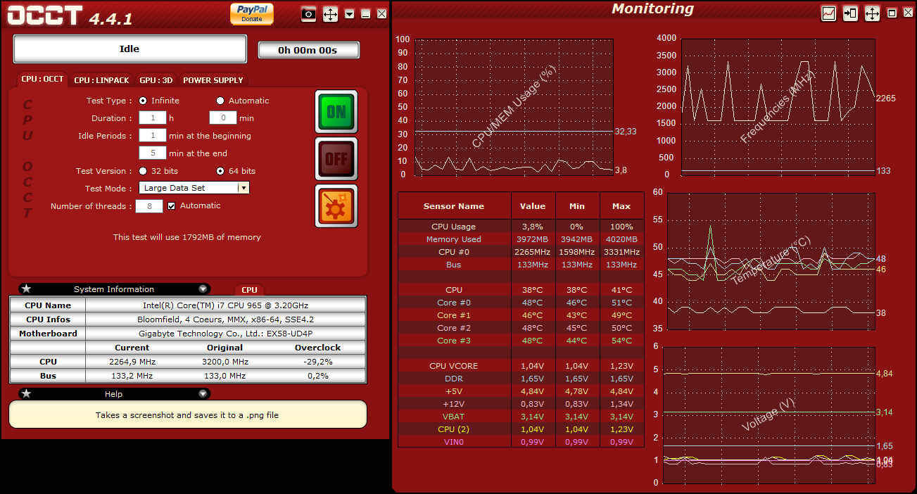 Media asset in full size related to 3dfxzone.it news item entitled as follows: CPU & RAM Stability Testing: OCCT (OverClock Checking Tool) 4.4.1 | Image Name: news21663_OCCT-Screenshot_1.png