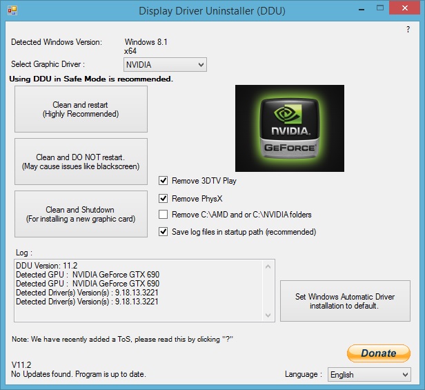 Media asset in full size related to 3dfxzone.it news item entitled as follows: Display Driver Uninstaller 13.1.1.0 rimuove i driver video delle gpu | Image Name: news21665_Display-Driver-Uninstaller-Screenshot_1.jpg