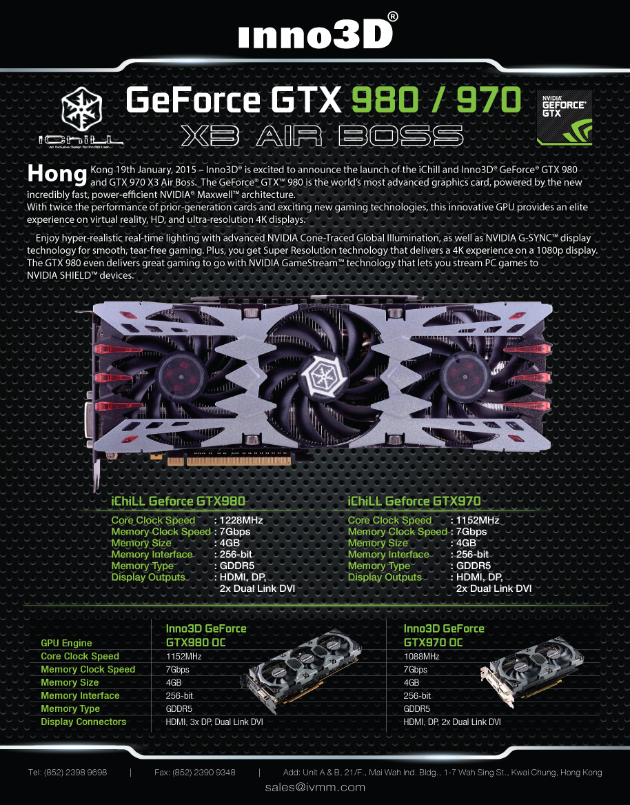 Media asset in full size related to 3dfxzone.it news item entitled as follows: Inno3D annuncia le card iChill GTX 980 e GTX 970 X3 AIR BOSS | Image Name: news22120_iChill-GeForce-GTX-980-970-X3-AIR-BOSS_1.jpg
