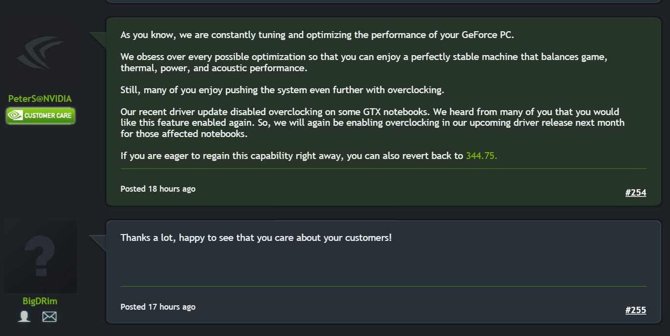 Immagine pubblicata in relazione al seguente contenuto: NVIDIA ascolta gli utenti e riattiva l'overclocking per le GTX 900M | Nome immagine: news22240_NVIDIA-Notebook-Overclocking_1.jpg