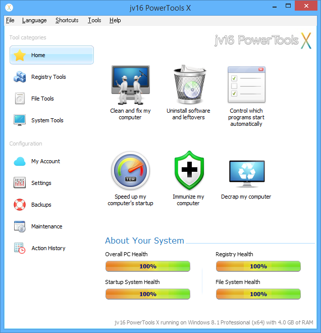 Immagine pubblicata in relazione al seguente contenuto: Windows Tweaking & Tuning Utilities: jv16 PowerTools X 4.0.0.1475 | Nome immagine: news22351_jv16-PowerTools-X-screenshot_1.png