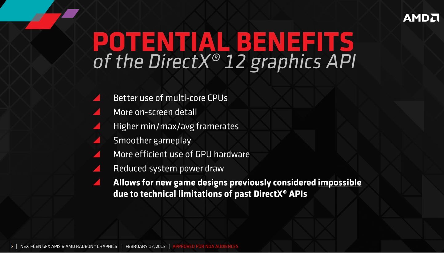 Immagine pubblicata in relazione al seguente contenuto: AMD: le API DirectX 12 impiegno al meglio le CPU multi-core | Nome immagine: news22372_AMD-DirectX-12-CPU-multi-core_1.jpg