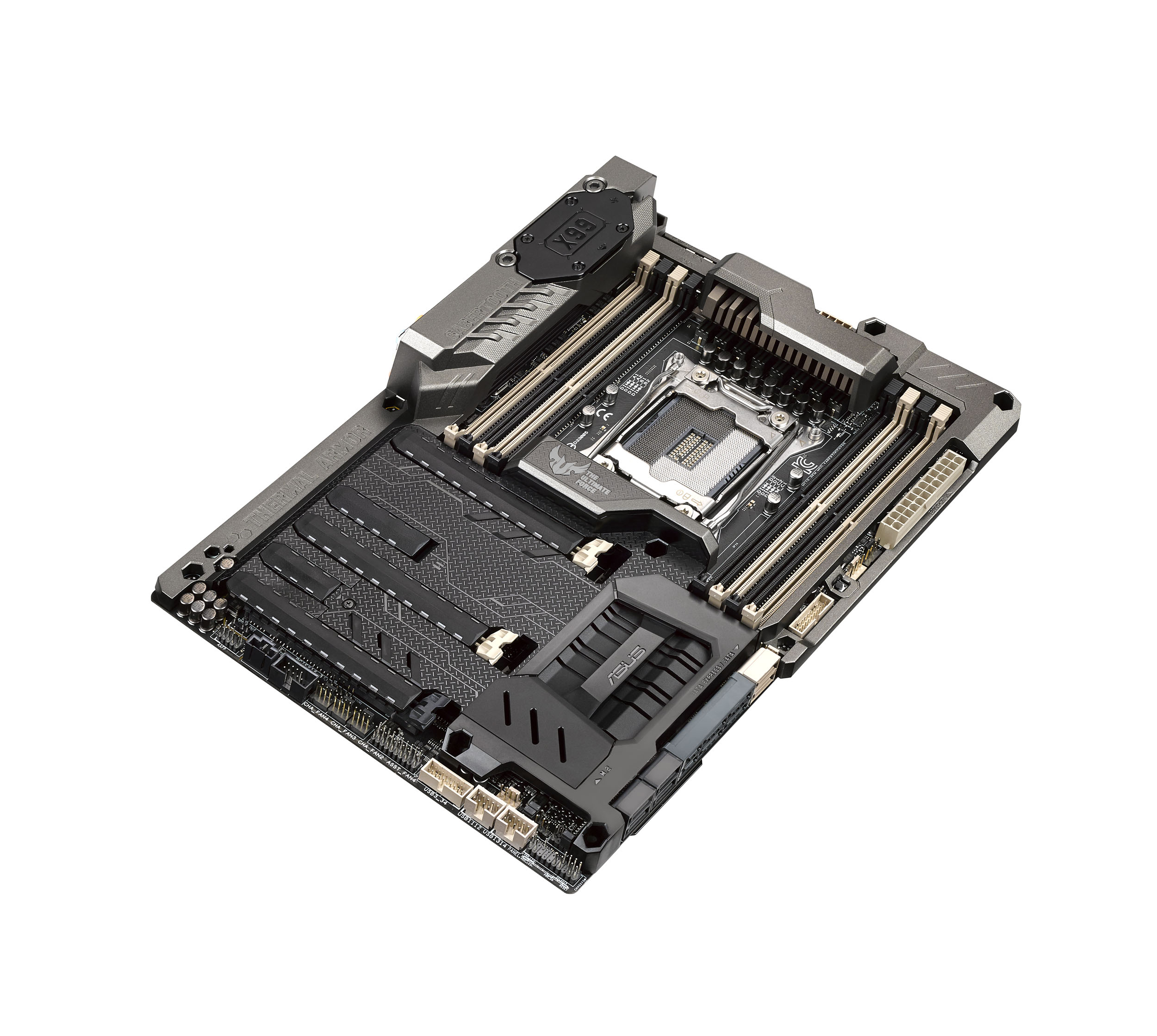 Immagine pubblicata in relazione al seguente contenuto: Galleria fotografica della motherboard TUF Sabertooth X99 di ASUS | Nome immagine: news22394_ASUS-TUF-Sabertooth-X99_1.jpg