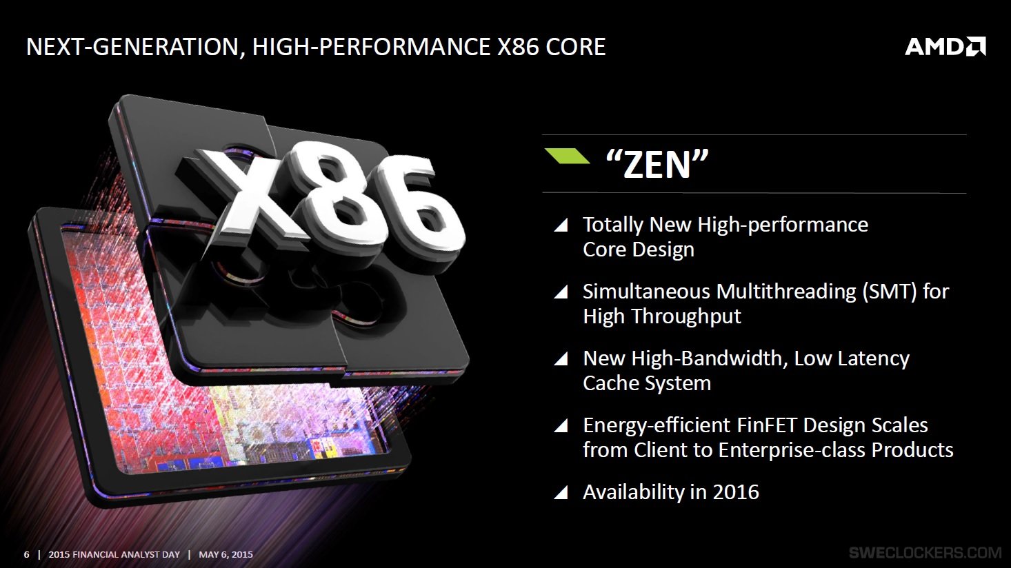 Immagine pubblicata in relazione al seguente contenuto: AMD presenta alcune feature delle architetture per CPU Zen e K12 | Nome immagine: news22560_AMD-14nm-FinFET-chip-slide_1.jpg