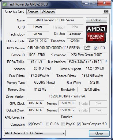 Immagine pubblicata in relazione al seguente contenuto: GPU-Z svela le specifiche delle Radeon R9 390X e R9 390 di AMD | Nome immagine: news22712_Radeon-Grenada-Specifications_1.jpg