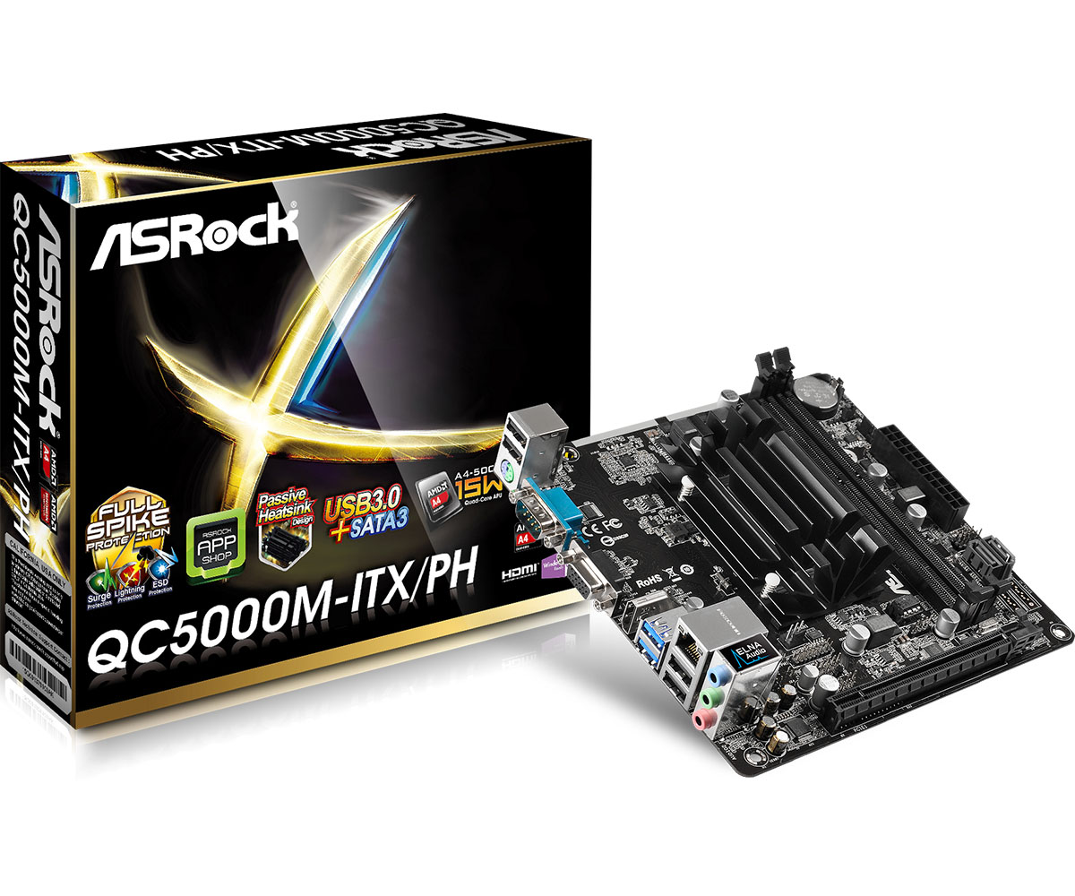 Immagine pubblicata in relazione al seguente contenuto: ASRock introduce due motherboard basate sulla APU AMD A4-5000 | Nome immagine: news22819_ASRock-QC5000M-ITX-PH_1.jpg