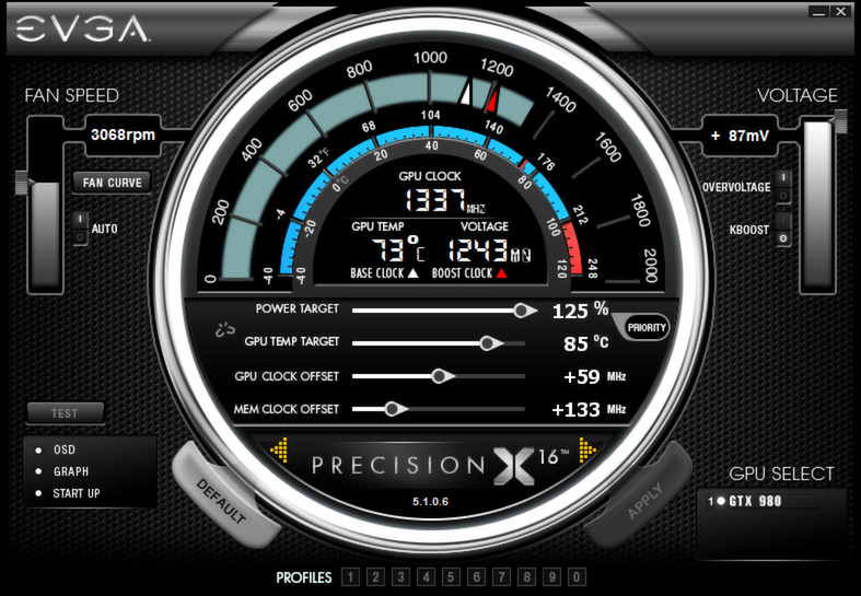 Immagine pubblicata in relazione al seguente contenuto: GeForce Tweaking & Monitoring Utilities: EVGA Precision X 5.3.6 | Nome immagine: news22890_EVGA-Precision-X-Screenshot_1.jpg