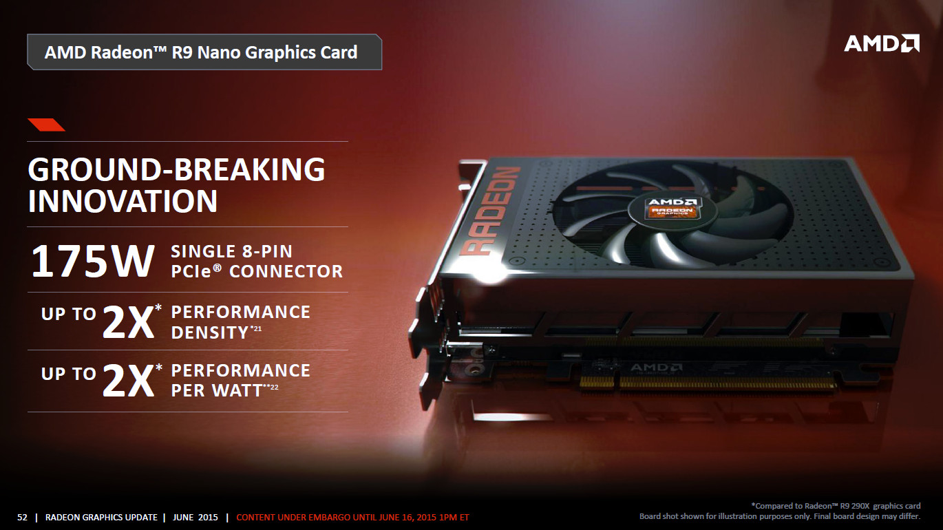 Media asset in full size related to 3dfxzone.it news item entitled as follows: Slide e benchmark della Radeon R9 Nano, il cui lancio appare imminente | Image Name: news22986_AMD-Radeon-R9-Nano_1.jpg