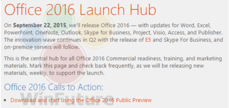 Immagine pubblicata in relazione al seguente contenuto: Un documento leaked rivela la data di lancio di Microsoft Office 2016 | Nome immagine: news22990_Office-2016-for-Windows-Launch-Date-Leaked_1.jpg