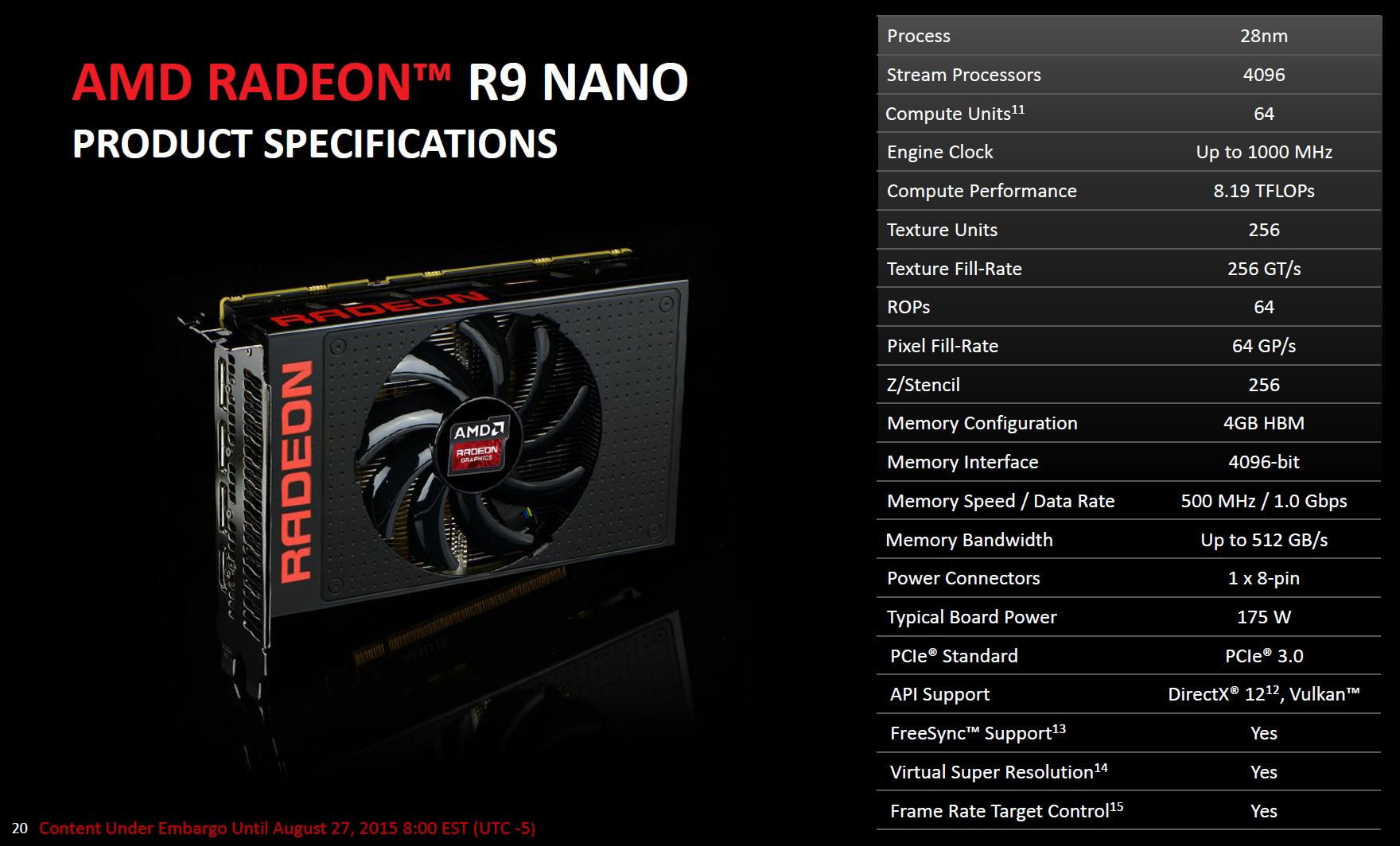 Immagine pubblicata in relazione al seguente contenuto: AMD annuncia ufficialmente la card con GPU Fiji Radeon R9 Nano | Nome immagine: news23005_AMD-Radeon-R9-Nano_11.jpg