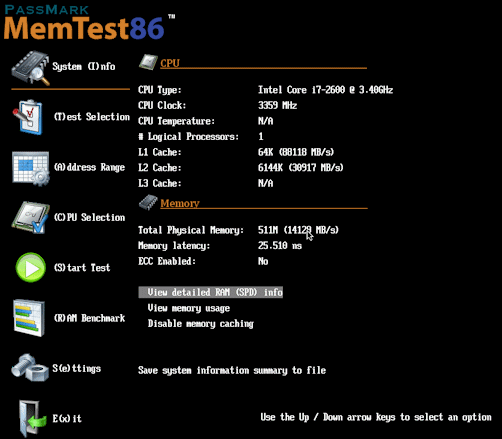 Immagine pubblicata in relazione al seguente contenuto: RAM Benchmark & Testing & Diagnostics: Memtest86 Free Edition 6.20 | Nome immagine: news23043_memtest_mainmenu_small_1.png