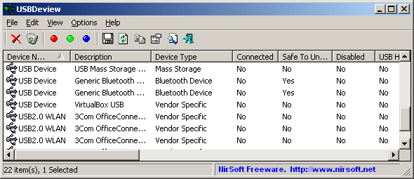 Immagine pubblicata in relazione al seguente contenuto: Free USB Information & Management Utilities: USBDeview 2.46 | Nome immagine: news23077_USBDeview-Screenshot_1.gif