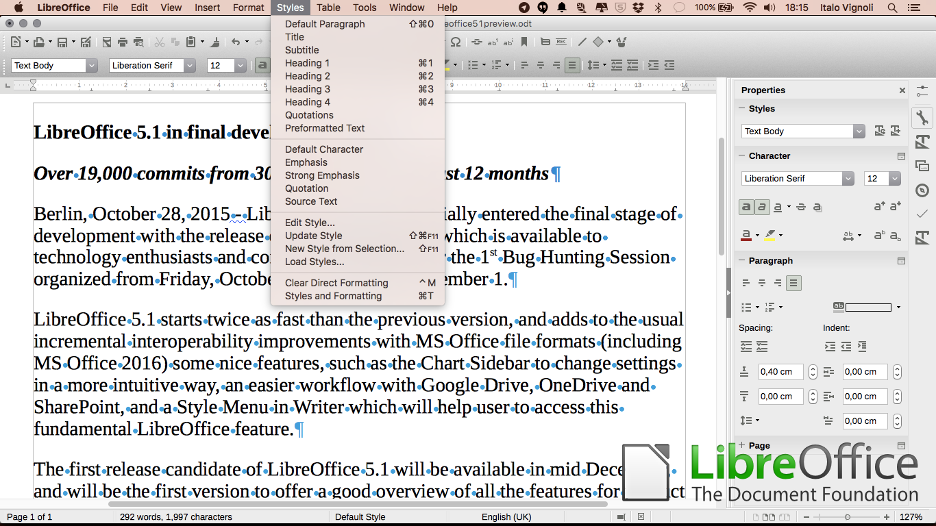 Media asset in full size related to 3dfxzone.it news item entitled as follows: Lo sviluppo di LibreOffice 5.1 entra ufficialmente nella fase finale | Image Name: news23292_LibreOffice-5.1-Screenshot_2.png