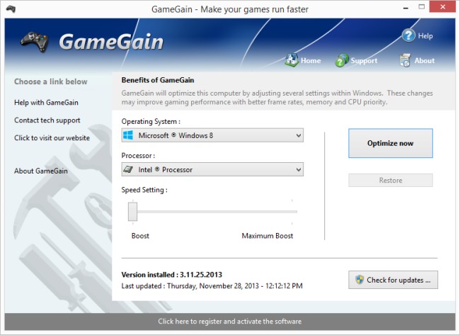 Immagine pubblicata in relazione al seguente contenuto: PC Game Optimizer & Tweaker Utilities: GameGain 4.12.14.2015 | Nome immagine: news23488_gamegain-screenshot_1.jpg