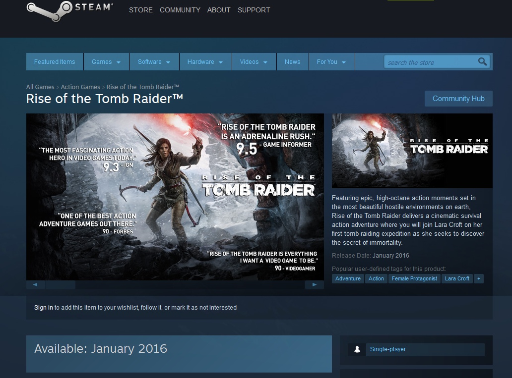 Immagine pubblicata in relazione al seguente contenuto: Svelato su Steam il periodo di lancio di Rise of the Tomb Raider su PC | Nome immagine: news23553_Rise-of-the-Tomb-Raider-PC-Steam_1.jpg