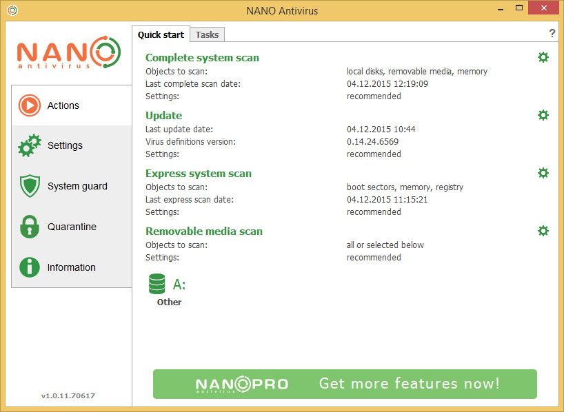 Immagine pubblicata in relazione al seguente contenuto: NANO Antivirus 1.0.14.70916 rileva e protegge in real-time dai virus | Nome immagine: news23563_NANO-Antivirus-Screenshot_1.jpg