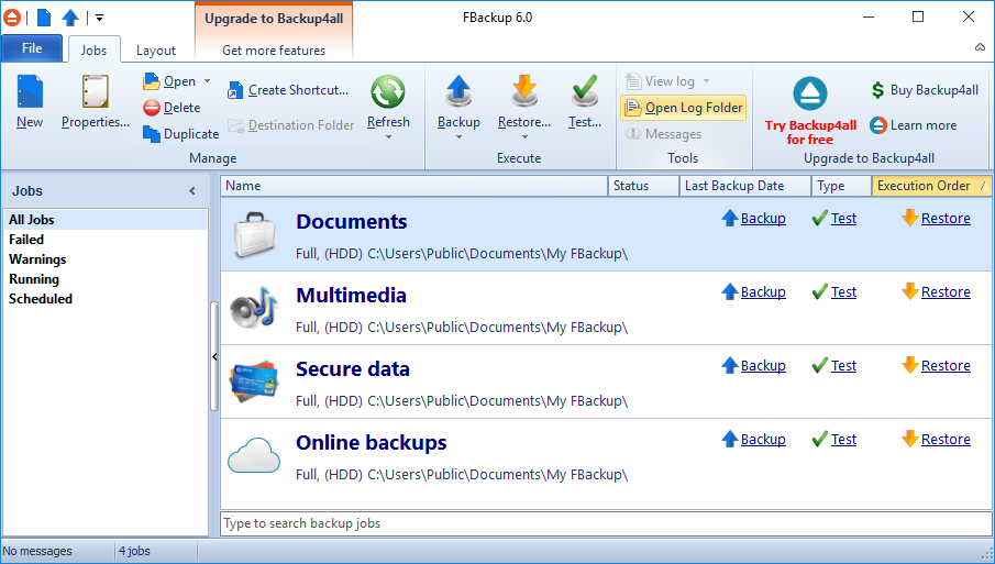 Immagine pubblicata in relazione al seguente contenuto: Free Backup & Security Tools: FBackup 6.0.87 - Windows 10 Ready | Nome immagine: news23687_FBackup-Screenshot_1.png