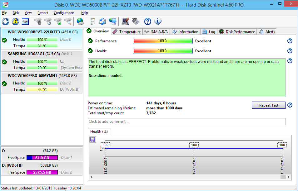 Media asset in full size related to 3dfxzone.it news item entitled as follows: HDD & SSD Monitoring Utilities: Hard Disk Sentinel 4.70.8128 | Image Name: news23702_Hard-Disk-Sentinel-Screenshot_1.png