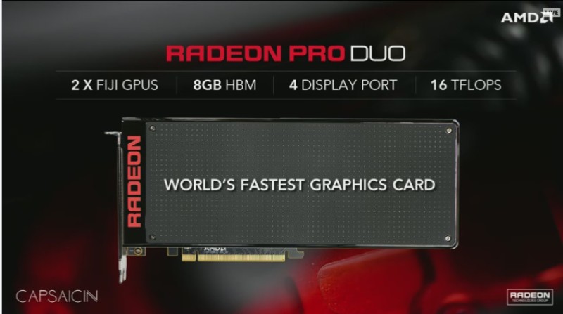 Media asset in full size related to 3dfxzone.it news item entitled as follows: AMD annuncia la video card dual-gpu Radeon Pro Duo con 2 GPU Fiji a 28nm | Image Name: news23952_AMD-Radeon-Pro-Duo_2.jpg