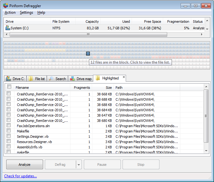 Immagine pubblicata in relazione al seguente contenuto: HDD & SSD - Tweaking & Tuning Utilities: Defraggler 2.21.993 | Nome immagine: news23960_Defraggler-Screenshot_2.png