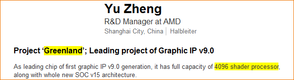 Immagine pubblicata in relazione al seguente contenuto: La GPU next generation Greenland di AMD integrer 4096 stream processor | Nome immagine: news24023_AMD-Greenland-Vega-LinkedIn-Manager-Profile_1.png