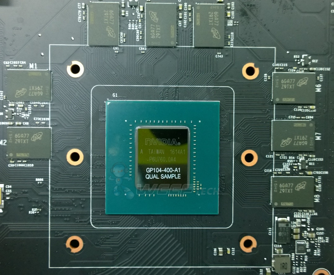 Immagine pubblicata in relazione al seguente contenuto: Foto della GPU GP104 della GeForce GTX 1080 e dei chip di GDDR5X Micron | Nome immagine: news24167_GPU-GeForce-GTX-1080_1.jpg