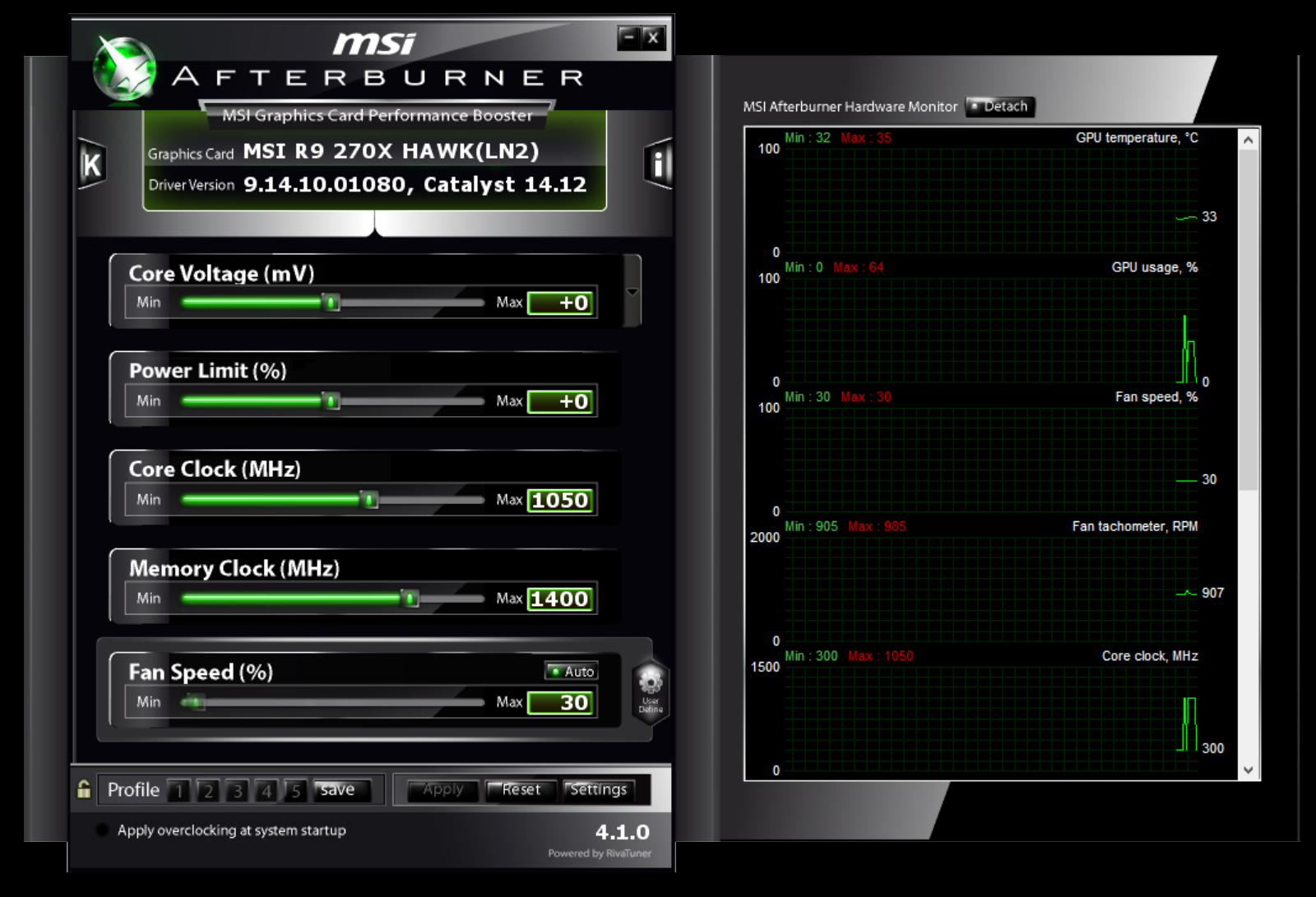 Immagine pubblicata in relazione al seguente contenuto: Video Card Overclocking & Monitoring: MSI Afterburner 4.3.0 beta 3 | Nome immagine: news24329_msi-afterburner-interface_1.png