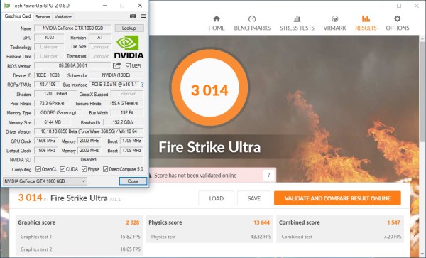 Media asset in full size related to 3dfxzone.it news item entitled as follows: On line i primi benchmark di una video card NVIDIA GeForce GTX 1060 | Image Name: news24550_3DMark-Firestrike_2.jpg