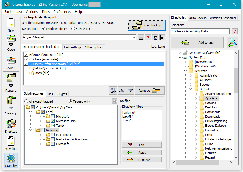 Immagine pubblicata in relazione al seguente contenuto:  Salvare file e dati anche in formato compresso con Personal Backup 5.8.4.2 | Nome immagine: news24761_Personal-Backup-Screenshot_1.png