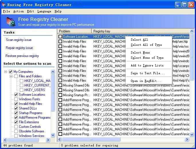 Immagine pubblicata in relazione al seguente contenuto: Eusing Free Registry Cleaner 4.0 compatta il registro di configurazione | Nome immagine: news24955_Eusing-Free-Registry-Cleaner-Screenshot_1.jpg