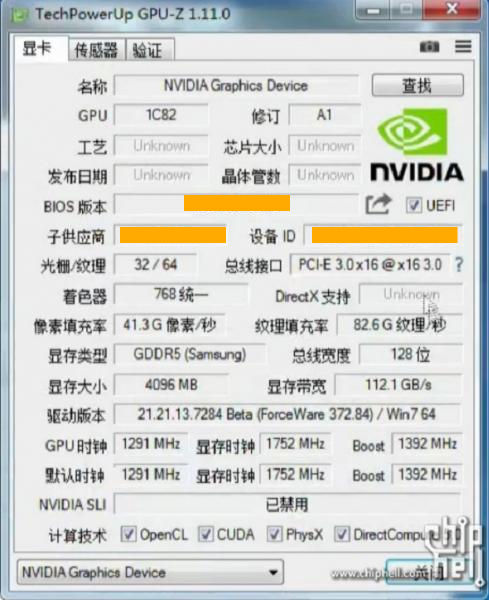 Media asset in full size related to 3dfxzone.it news item entitled as follows: Specifiche con GPU-Z e benchmark con 3DMark della GeForce GTX 1050 Ti | Image Name: news25006_GeForce-GTX-1050-Ti-Leak_1.jpg