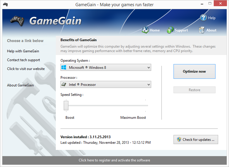 Immagine pubblicata in relazione al seguente contenuto: PC Game Optimizer & Tweaker Utilities: GameGain 4.10.4.2016 | Nome immagine: news25049_GameGain-Screenshot_1.png