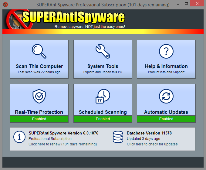 Immagine pubblicata in relazione al seguente contenuto: Antivirus & AntiSpyware Tools: SUPERAntiSpyware Free Edition 6.0.1228 | Nome immagine: news25127_SUPERAntiSpyware-Screenshot_1.png