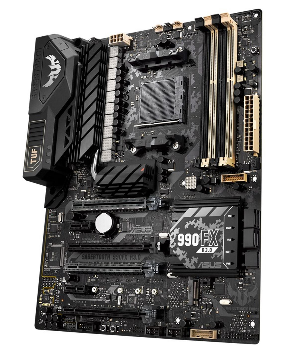 Immagine pubblicata in relazione al seguente contenuto: ASUS introduce la motherboard TUF Sabertooth 990FX R3.0 per CPU AMD AM3+ | Nome immagine: news25188_ASUS-TUF-Sabertooth-990FX-R3_1.jpg