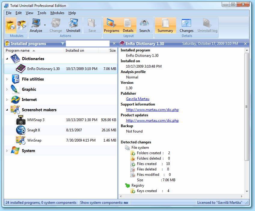 Media asset in full size related to 3dfxzone.it news item entitled as follows: Total Uninstall 6.17.2 consente la manutenzione del PC e supporta Windows 10 | Image Name: news25287_Total-Uninstall-Screenshot_1.png