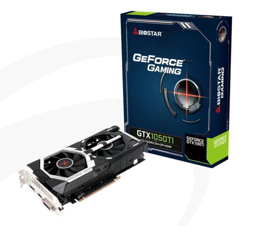 Immagine pubblicata in relazione al seguente contenuto: BIOSTAR lancia una video card GeForce GTX1050Ti con cooler a doppia ventola | Nome immagine: news25486_BIOSTAR-GeForce-GTX1050Ti_1.jpg