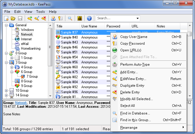 Immagine pubblicata in relazione al seguente contenuto: Free Password Manager Utilities: KeePass Password Safe Classic Edition 1.32 | Nome immagine: news25559_KeePass-Password-Safe-Screenshot_1.png