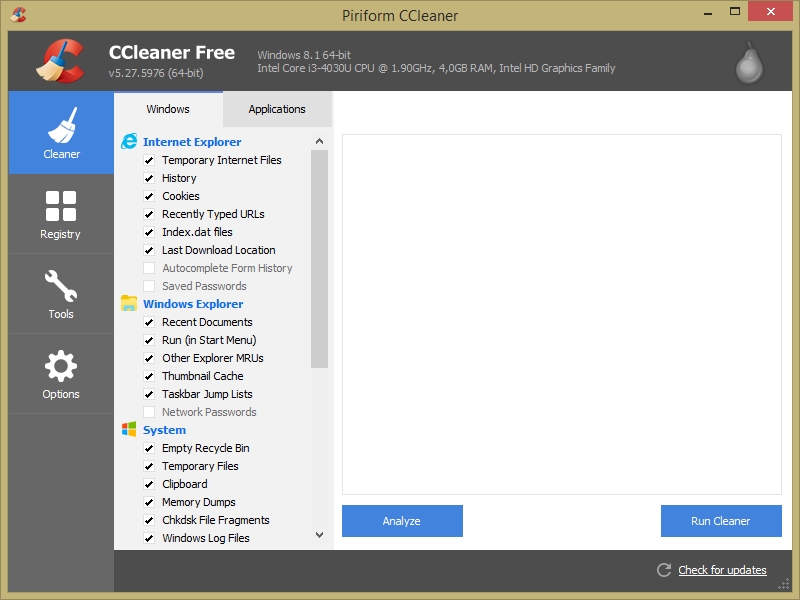 Immagine pubblicata in relazione al seguente contenuto: CCleaner Portable 5.27 migliora il supporto di Windows 10, Firefox e Chrome | Nome immagine: news25810_CCleaner-Screenshot_1.jpg