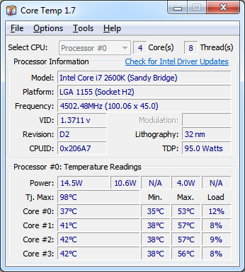 Risorsa grafica - foto, screenshot o immagine in genere - relativa ai contenuti pubblicati da amdzone.it | Nome immagine: news26011_Core-Temp-Screenshot_1.png