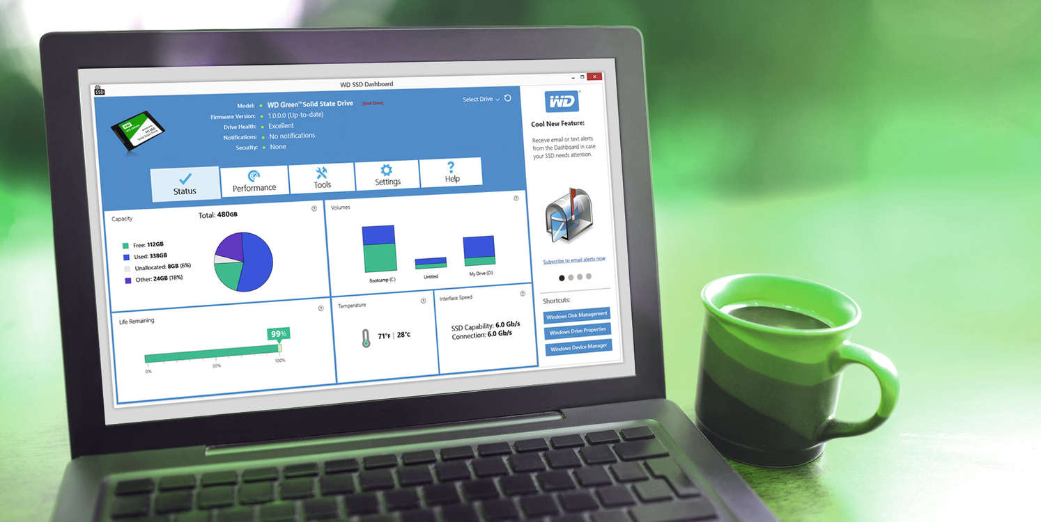 Immagine pubblicata in relazione al seguente contenuto: SSD Monitoring & Tweaking Tools: Western Digital SSD Dashboard 2.0.1.0 | Nome immagine: news26087_Western-Digital-SSD-Dashboard-Screenshot_1.jpg