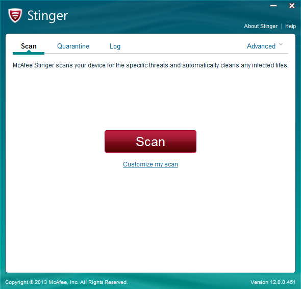 Immagine pubblicata in relazione al seguente contenuto: Free Antivirus & Scanner Utilities: McAfee Stinger 12.1.0.2333 | Nome immagine: news26112_McAfee-Stinger-Screenshot_1.png