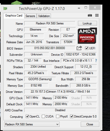 Media asset in full size related to 3dfxzone.it news item entitled as follows: Una Radeon RX 480 si comporta come una Radeon RX 580 con un update del bios | Image Name: news26195_Radeon-RX-480-to-RX-580-BIOS-Mod_2.jpg