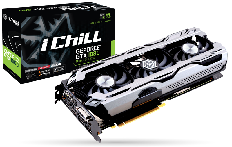 Immagine pubblicata in relazione al seguente contenuto: Inno3D annuncia le GeForce GTX 1080 e GeForce GTX 1060 con memoria veloce | Nome immagine: news26199_Inno3D-GeForce-GTX-1080-11Gbps-iChiLL-X3_1.png