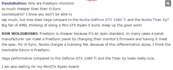 Immagine pubblicata in relazione al seguente contenuto: AMD: la prima Radeon Vega  ai livelli delle Geforce GTX 1080 Ti e Titan Xp | Nome immagine: news26227_AMA-AMD-Woligrosky_1.jpg