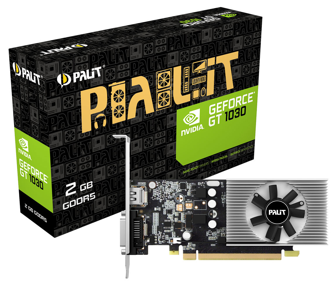 Immagine pubblicata in relazione al seguente contenuto: Palit annuncia la video card GeForce GT 1030 con GPU Pascal GP108 e 2GB di GDDR5 | Nome immagine: news26346_Palit-GeForce-GT-1030_2.jpg